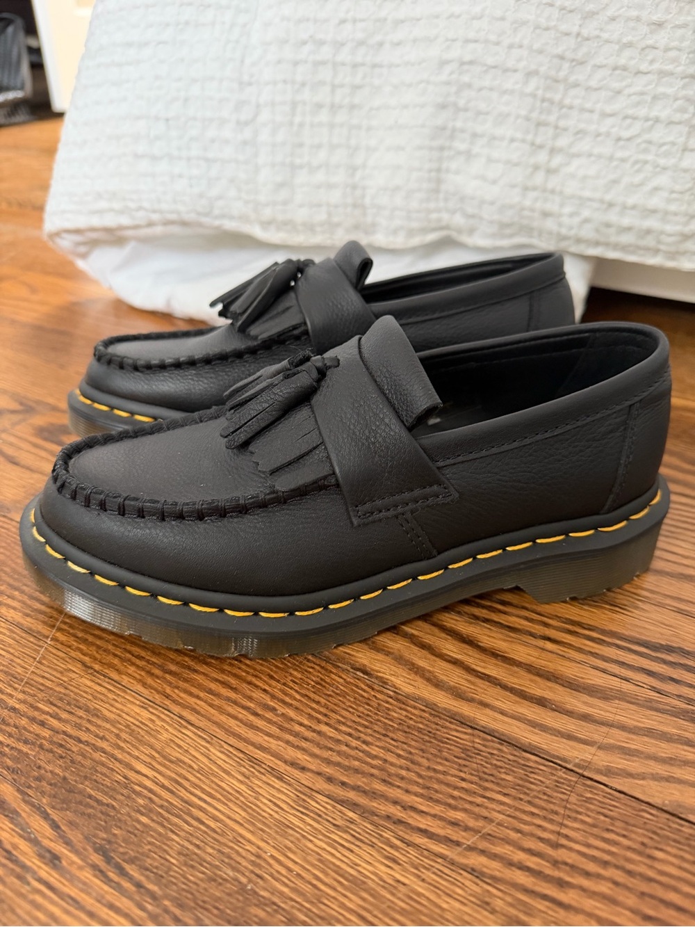Dr. Martens Black Tassel Loafers with Yellow Stitch
